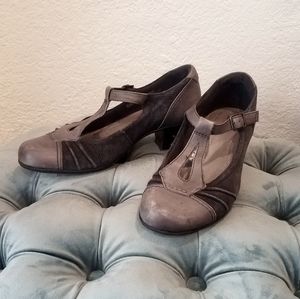 Blue Suede & Leather EARTH t-strap heels